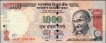 Serial Number Printing Error One Thousand Rupees Banknote Signed by D Subbarao of Republic India of 2013.