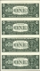 One Dollar Four Banknotes Uncut Sheet of United States of America of 2009.