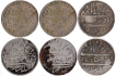 Lot of Six Silver Rupee Coins Arkat Mint AH 1172 /6 RY Frozen,  Edge Cord Milling of