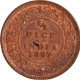 Uncirculated Copper Half Pice Coin of Victoria Empress of Calcutta Mint of 1897 with Clear Ghost Impression.