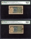 One Rupee  Banknotes of King George V  Signed by J W Kelly of 1935  Graded by PMCS as  62 & 60  UNC.