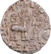 Silver Drachma Coin of Amoghbuti of Kunindas with Sixteen dotted sun behind the deer.