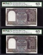 PMCS 65  Graded Gem UNC Ten Rupees Banknotes Signed by B  Rama Rau  of Republic India of 1951.