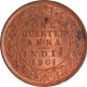 Gem Uncirculated Copper One Quarter Anna Coin of Victoria Empress of Calcutta Mint of 1901 with Toning.