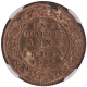 Very Rare NGC MS 64 RD Graded Bronze One Quarter Anna Coin of King George V of Calcutta Mint of 1916.