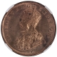 Very Rare NGC MS 64 RD Graded Bronze One Quarter Anna Coin of King George V of Calcutta Mint of 1916.