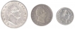 Silver One Rupee Half Rupee and One Fourth Rupee of King William IIII of No Mint Mark of 1835.