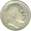 Silver One Rupee Coin of King Edward VII of Calcutta Mint of 1908.