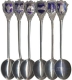 Set of 6 Blue Enameled Spoons of Souvenir Vintage Collector