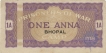 One Anna Coupons of Bhopal Overprinted In Blac of  World War II of Bhopal.