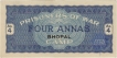 Four  Annas of  Prisoners of War of  World War II of Bhopal Overprinted In Black of Bhopal.
