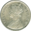 Silver One Rupee Coin of Victoria Queen of Bombay Mint of 1862.