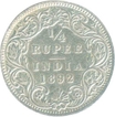 Silver Quarter Rupee of Victoria Empress of Bombay Mint of 1892.