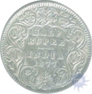 Silver Half Rupee Coin of Victoria Empress of Calcutta Mint of 1877.