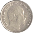 Silver One Fourth Rupee Coin of Edward VII King and Emperor of 1910.