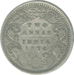 Silver Two Annas Coin of Victoria Empress of 1876.