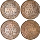 Lot of Four Copper One Quarter Anna of Calcutta And Bombay Mint.