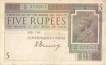 Five Rupees Bank Note of King George V Signed by H Denning of 1925.