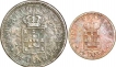 Copper Half Tanga and One Eighth Tanga of Carlos I of India Portuguese. 