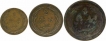 Copper Set of Three Coins of Madras Presidency of differerent denominations.