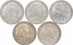 Lot of Five Silver Coins of King George V of Calcutta and Bombay Mint of Different Year.