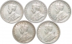 Lot of Five Silver Coins of King George V of Calcutta and Bombay Mint of Different Year.