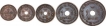 Set of Five Copper Kori Coins of Vijayrajji of Kutch State.