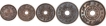 Set of Five Copper Kori Coins of Vijayrajji of Kutch State.