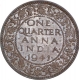 Bronze One Quarter Anna Coin of King George VI of Bombay Mint of 1941.