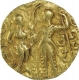 Very Rare Gold Dinar Coin of Samudragupta of Gupta Dynasty of King, Queen and Lion to Right Type.