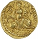 Very Rare Gold Dinar Coin of Samudragupta of Gupta Dynasty of King, Queen and Lion to Right Type.