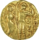 Very Rare Gold Dinar Coin of Samudragupta of Gupta Dynasty of King, Queen and Lion to Left Type.