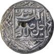 Silver Half Rupee Coin of Akbar of Lahore Mint of Di Month.  