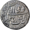 Silver Half Rupee Coin of Akbar of Lahore Mint of Di Month.  