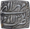 Silver Square  One Rupee Coin of Akbar of Lahore Mint of Mihr Month.