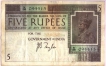 King George V Five Rupees Note of J. B. Taylor.