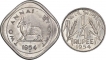 Cupro Nickel Two Annas & Quarter Rupee Coins of Bombay & Calcutta Mint of Republic India.