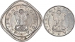 Cupro Nickel Two Annas & Quarter Rupee Coins of Bombay & Calcutta Mint of Republic India.