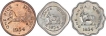 Bronze One Pice & Cupro Nickel Half Anna and One Anna Coin of Bombay Mint of Republic India.