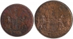 Copper V Cash and X Cash Coins of Soho Mint of Madras Presidency.