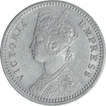 Silver One Quarter Rupee Coin of Victoria Empress of Calcutta Mint of 1891.