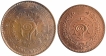 Set of Bronze One Chukram and Eight Cash Coins of Bala Rama Varma II of Travancore.