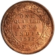 Copper One Quarter Anna Coin of King George V of Calcutta Mint of 1912.