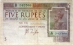 Five Rupees Bank Note Signed By J B Taylor of King Gorge V.