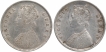 Silver Half Rupee Coins of Victoria Queen of Calcutta Mint of 1862.