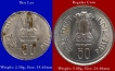 Error Copper Nickel Fifity Paise Coin of Indira Gandhi of 1984.