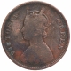 Copper Half Anna Coin of Victoria Queen of Calcutta Mint of 1875.