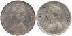 Silver Quarter Rupee Coins of Victoria Empress of Calcutta and Bombay Mint of 1882.