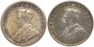 Silver Quarter Rupee Coins of King George V of Calcutta and Bombay Mint of 1915.