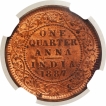 Copper One Quarter Anna Coin of Victoria Empress of Calcutta Mint of 1887.